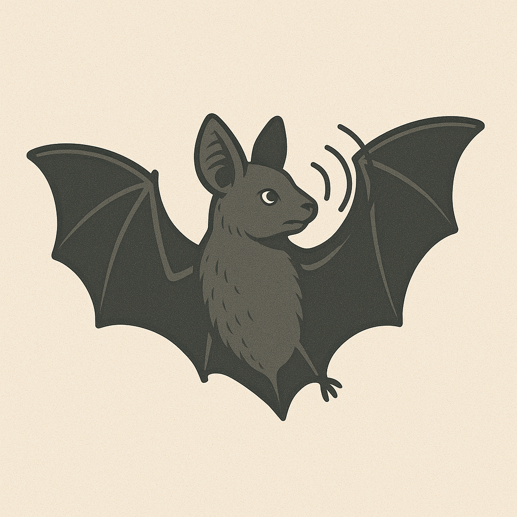 Иллюстрация летучей мыши с волнами эхолокации, символизирующая философский вопрос о субъективности опыта и невозможности понять сознание другого существа.