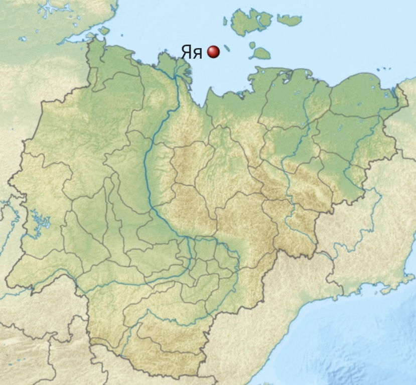 Местоположение острова Яя на карте Якутии