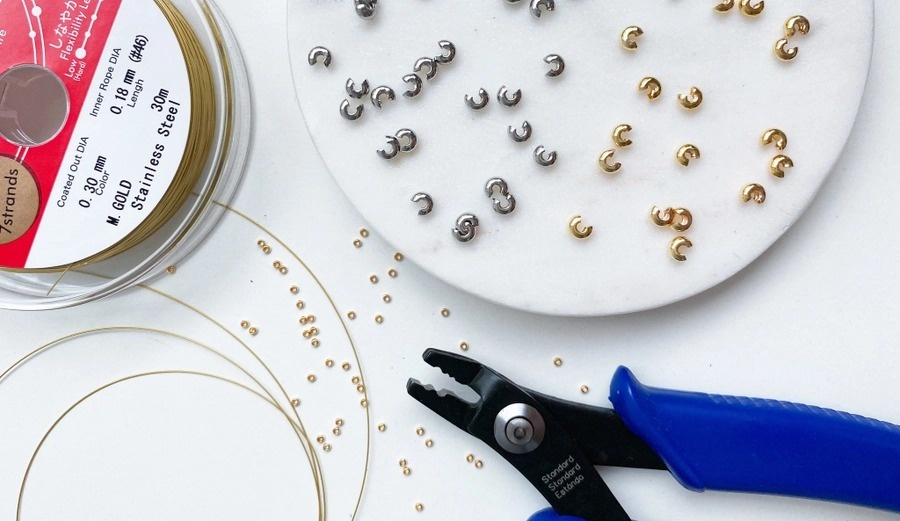 Ювелирный тросик, инструменты и материалы для закрепки