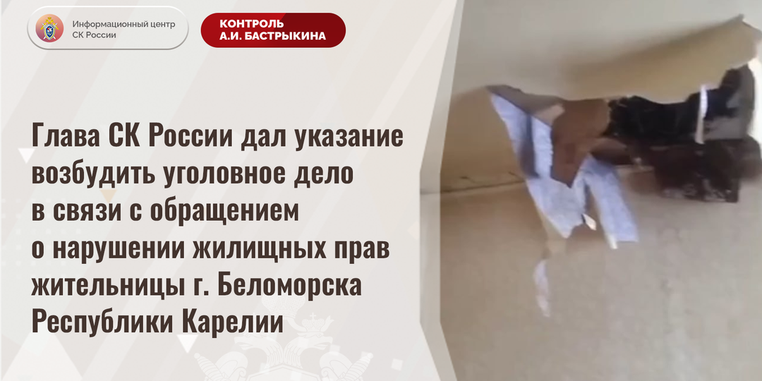 Глава СК России дал указание возбудить уголовное дело в связи с обращением о нарушении жилищных прав жительницы г. Беломорска