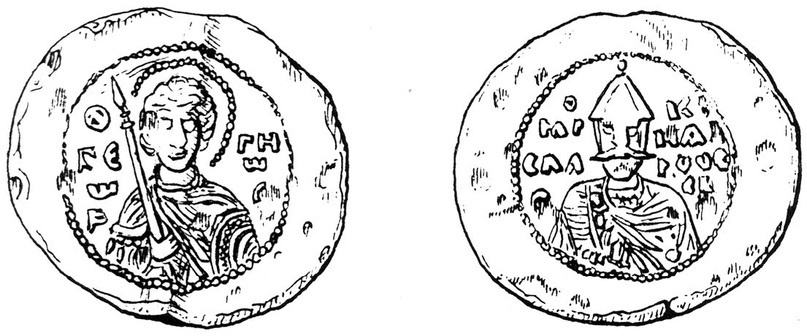Печать Ярослава Мудрого (Найдена в 1994 г.). На одной стороне Святой Георгий, небесный покровитель князя. На второй стороне портрет самого князя.