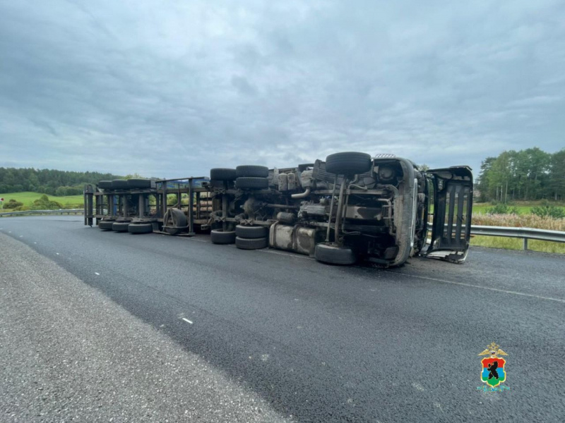    Упавший лесовоз перекрыл движение по трассе в КарелииМВД Карелии