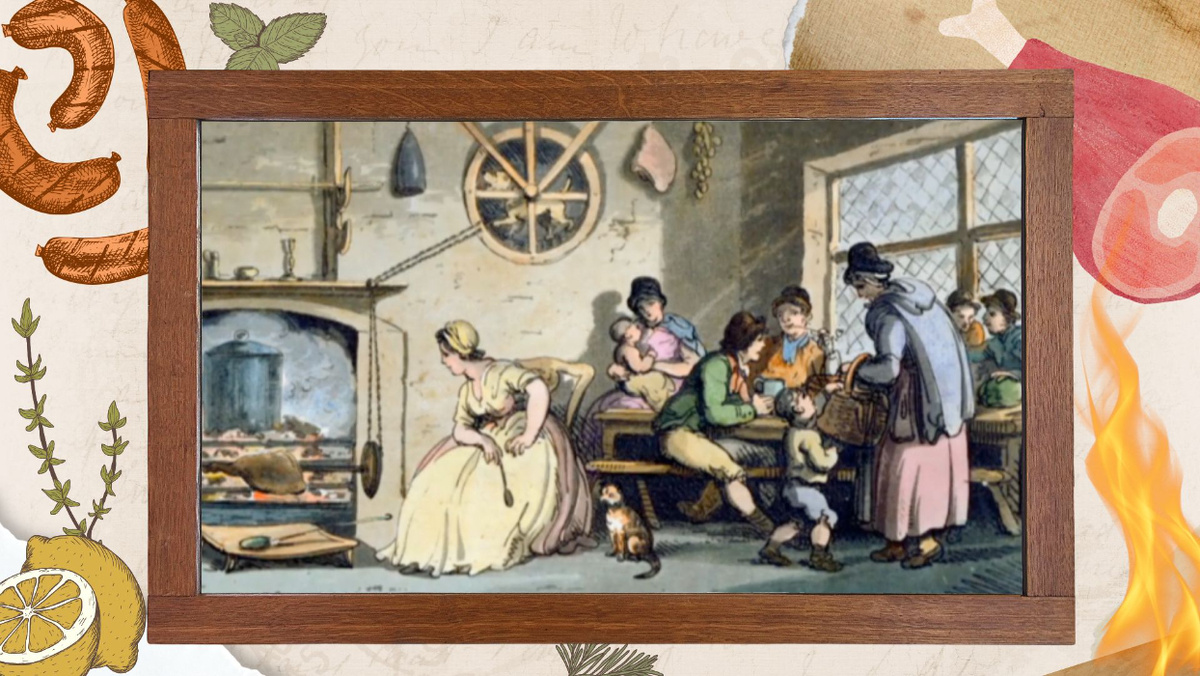 Таверна с колесом и вертельной собачкой на стене