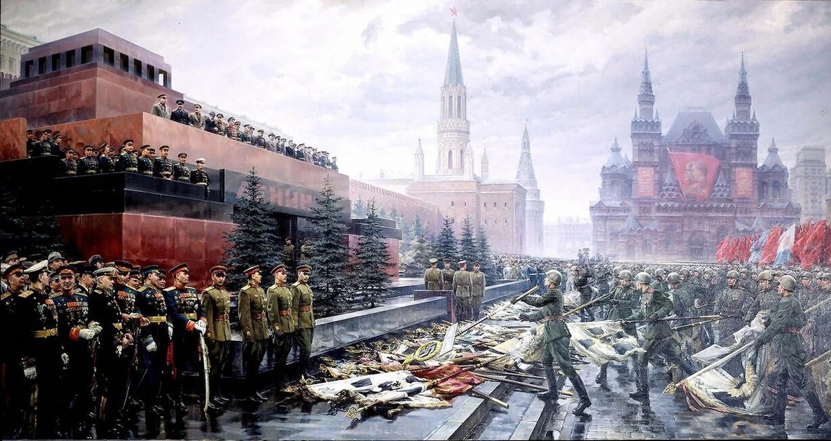 М.И. Хмелько, уроженец Киева. Триумф победившей Родины (1949). Хранится в Третьяковской галерее, но экспонируется "только по особым случаям"