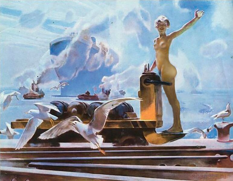 ВЕРСИЯ В ЖАНРЕ " НЮ " КАРТИНЫ ХУДОЖНИКА СОВЕТСКОГО ХУДОЖНИКА МАРУШКИНА ОЛЕГА ПАВЛОВИЧА / 1938-2020 / " ЧЕРНОМОРОЧКА " 1978 ГОД