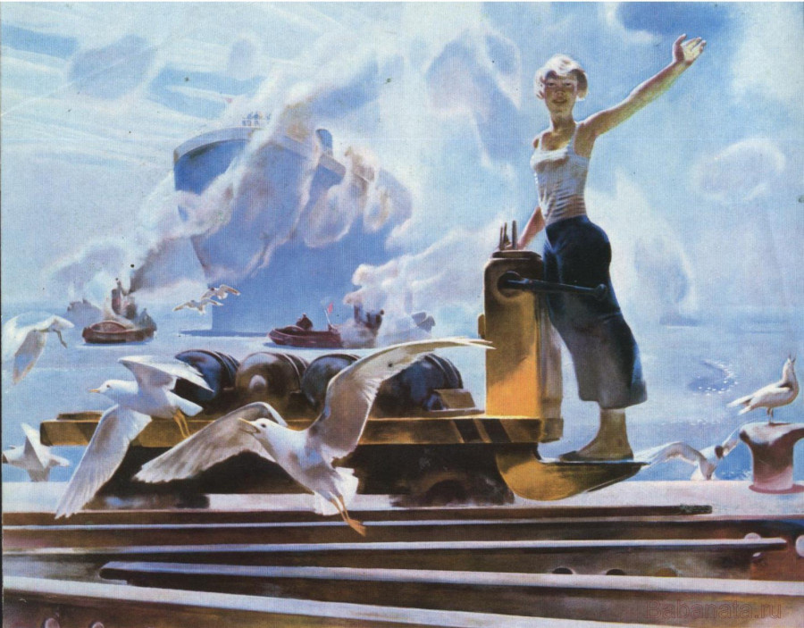 КАРТИНА СОВЕТСКОГО ХУДОЖНИКА МАРУШКИНА ОЛЕГА ПАВЛОВИЧА / 1938-2020 / " ЧЕРНОМОРОЧКА " 1978 ГОД