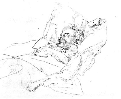    Бетховен на смертном ложе Рисунок Йозефа Эдуарда Тельчера, 1827 г., общественное достояние