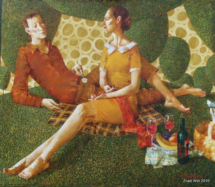 © Александр Поклад (Aleksander Pokład). Завтрак на траве. Холст, масло. 70  х 85 см. 2008.
