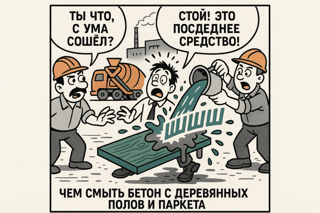    На фото представлены эффективные средства и инструменты для удаления бетона с деревянных полов и паркета.