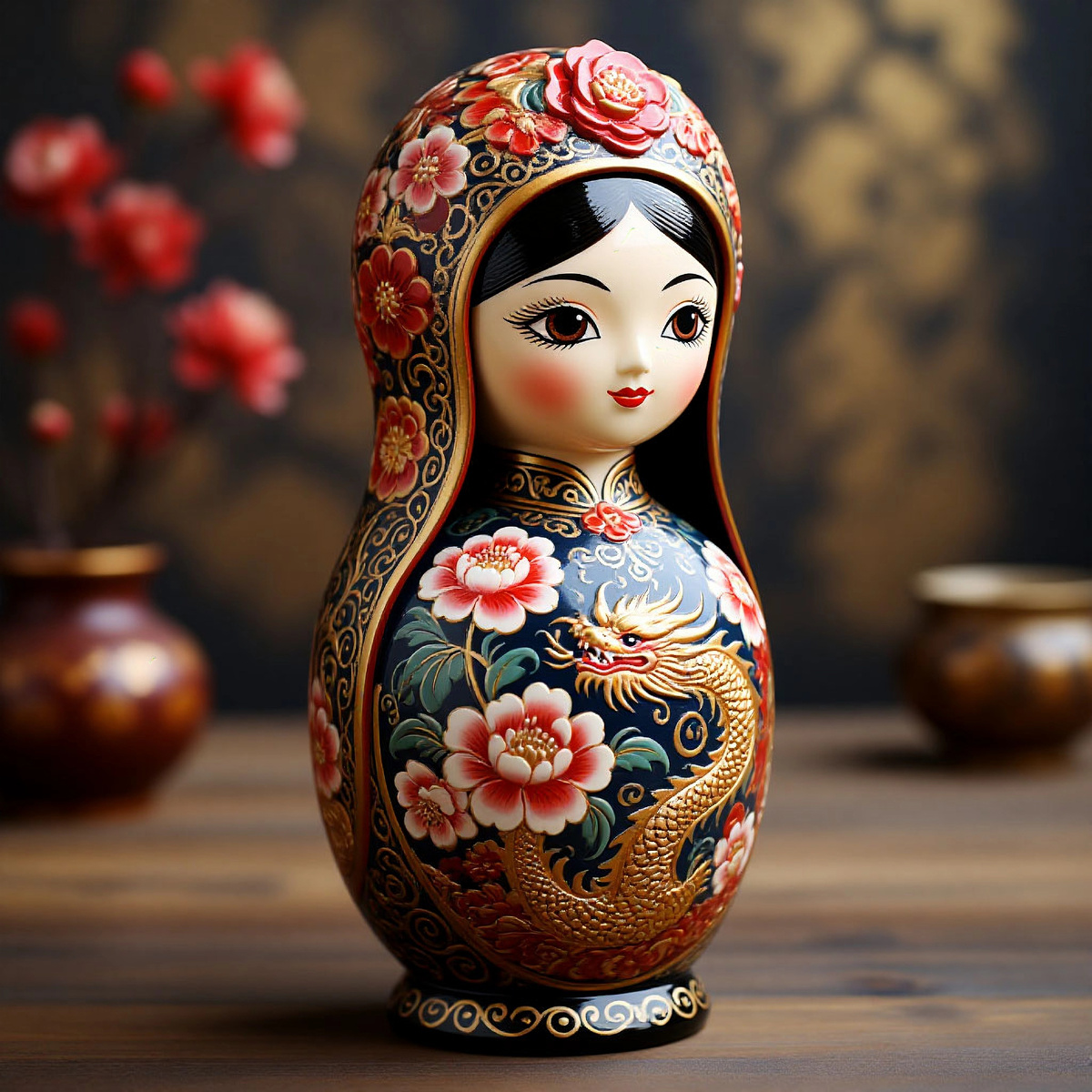 Русская матрешка в китайском стиле. Сгенерировано искусственным интеллектом. 