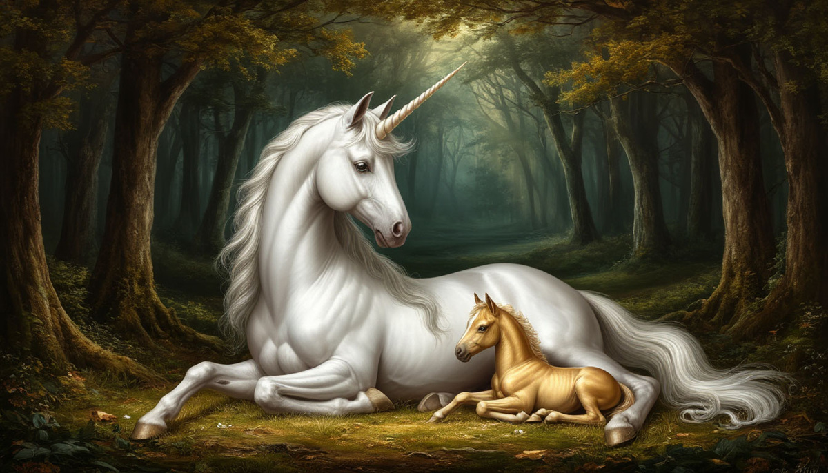 Единорог с детенышем (изображение, сгенерированное нейросетью)