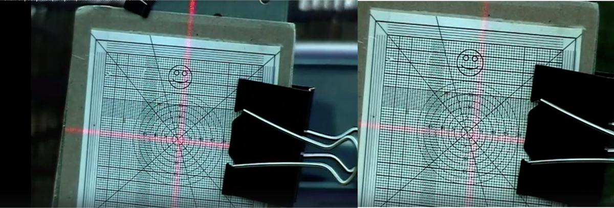 Фотографии, демонстрирующие смещение луча на мишени в зависимости от угла поворота. Источник:Rutube. Фильм: Опыт опровергающий принцип относительности Эйнштейна.