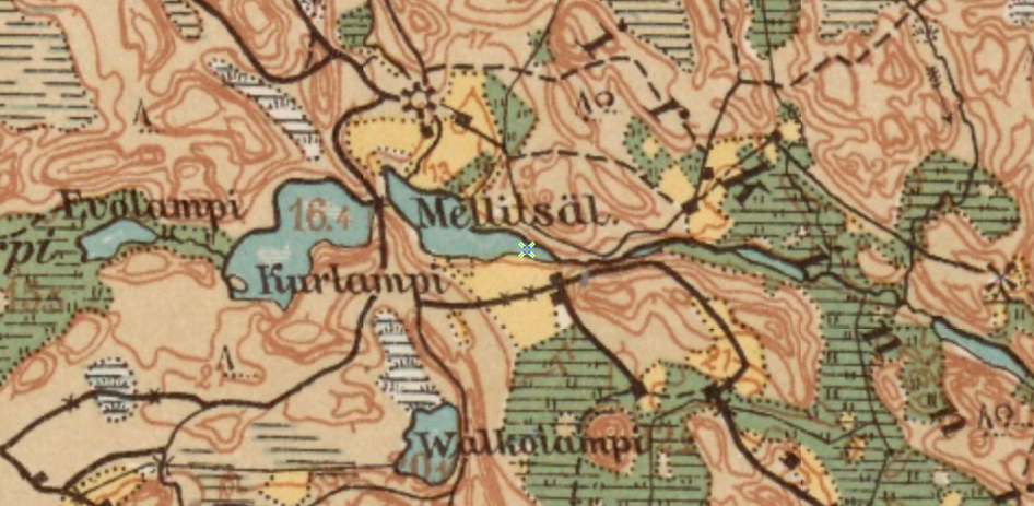 Озеро Водолога на довоенной финской карте.