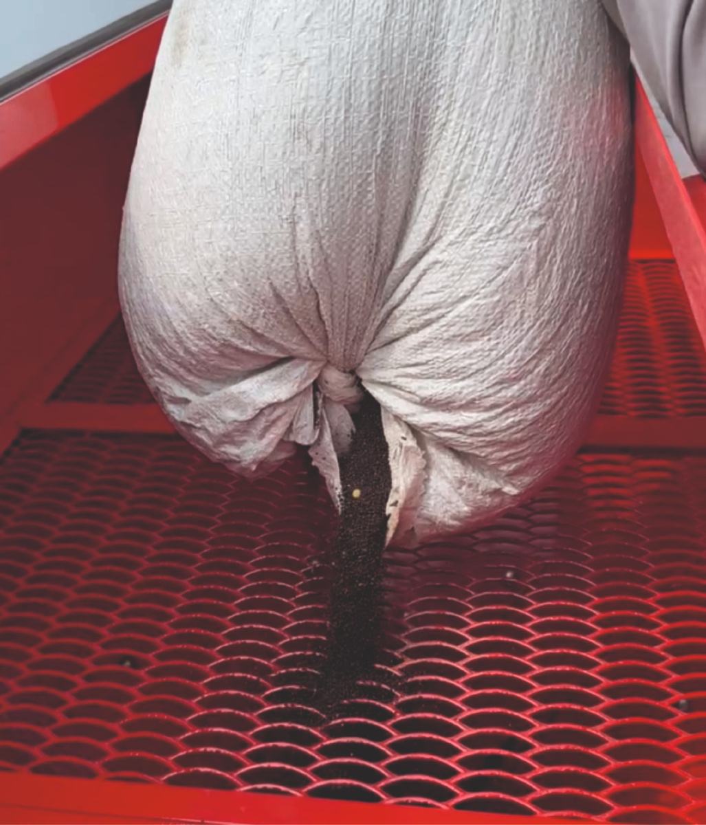 Загрузка семян в бункер сеялки Folio R-12