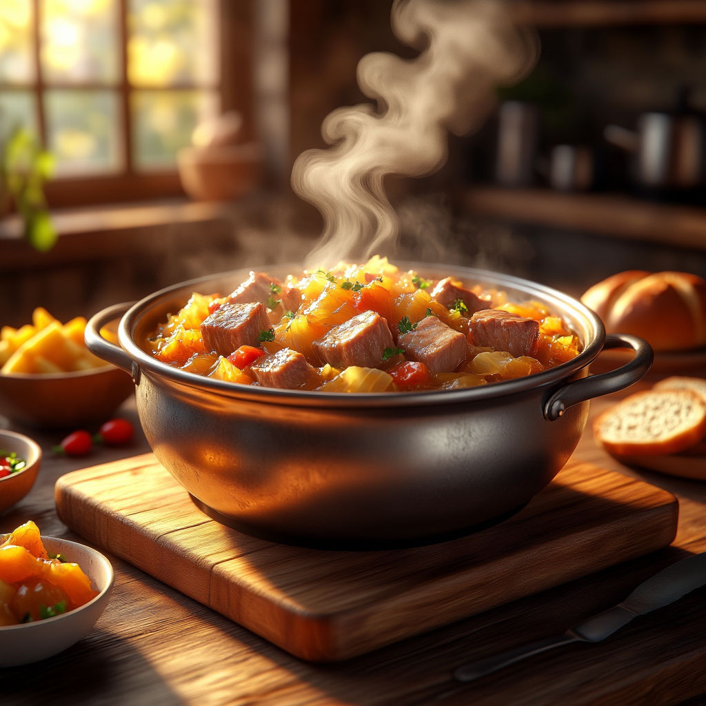 Рецепт свинины тушеной с квашенной капустой. Домашние рецепты.