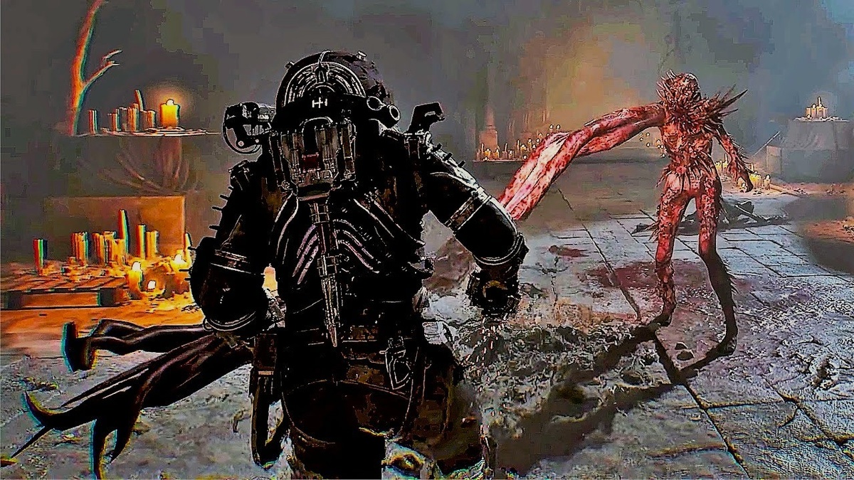 Геймплейный скриншот — встреча с монстрами в мрачных подземельях игры