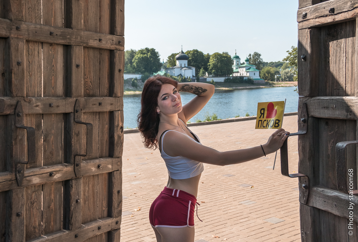 В Покровских воротах, на дальнем плане река Великая и Мирожский монастырь