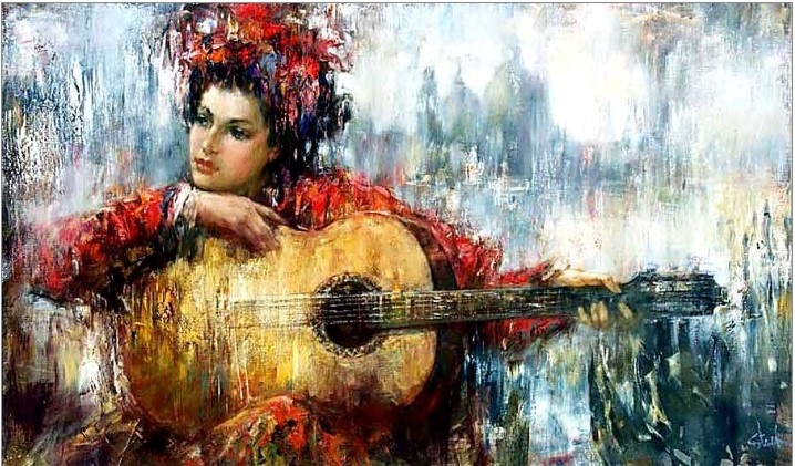 Художник Станислав Сугинтас. "Девушка поет цыганскую песню". Изображение взято из открытых источников и по первому требованию правообладателя может быть удалено.