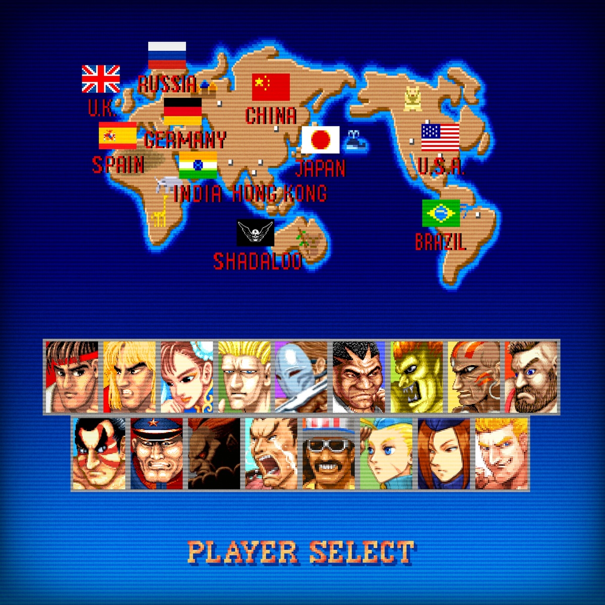Экран с персонажами игр Street Fighter