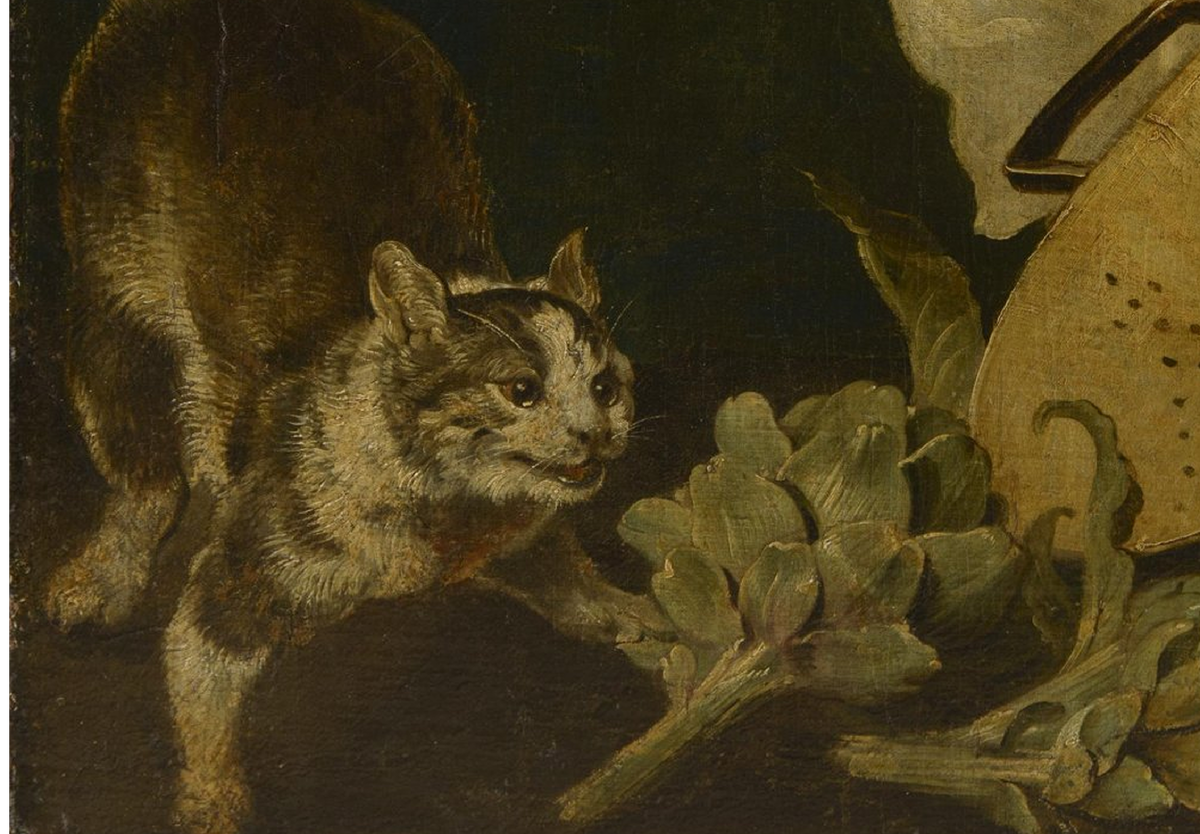 Охотник с собаками у стола с дичью и фруктами. Пауль де Вос. Фрагмент. Фландрия, 1640-е годы.