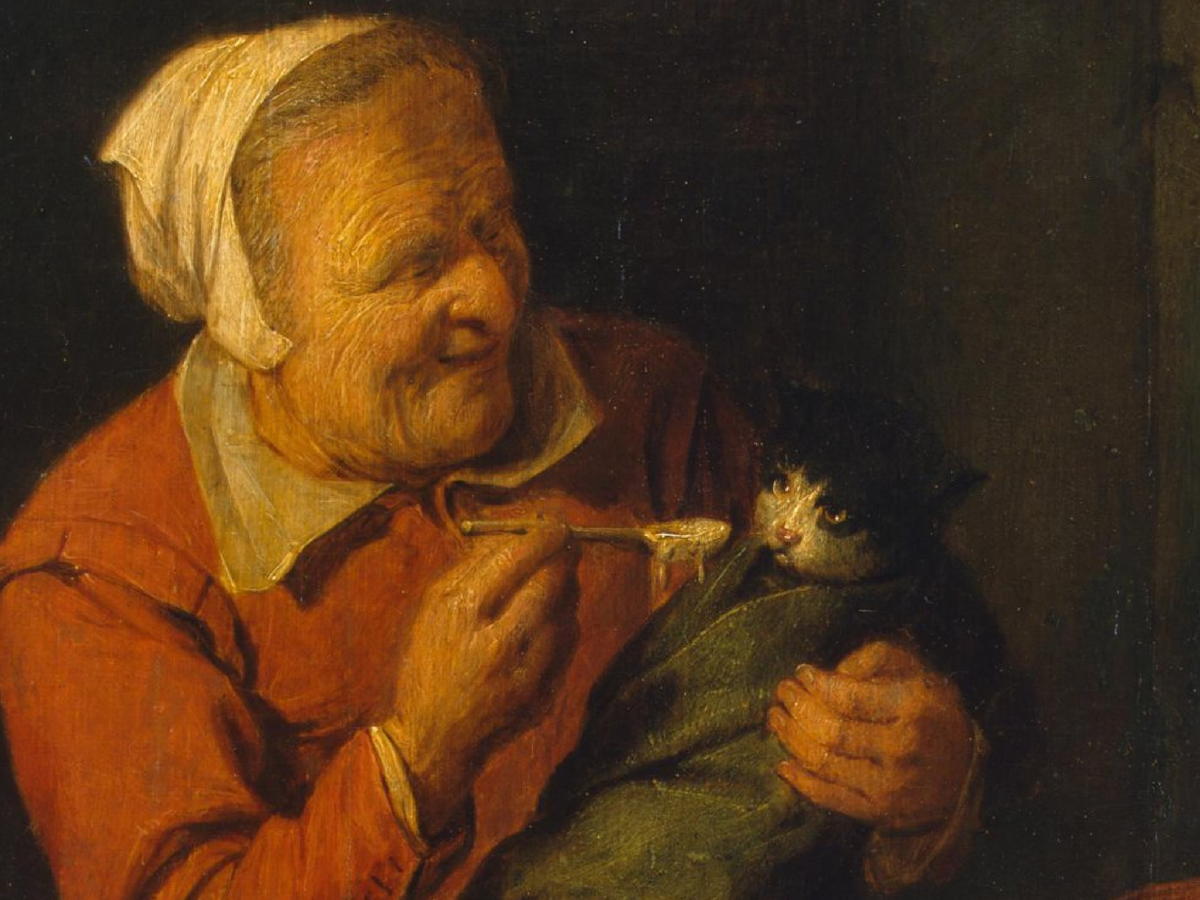 Крестьянка с кошкой. Давид III Рейкарт. Фрагмент. Фландрия, 1640-е годы. 
