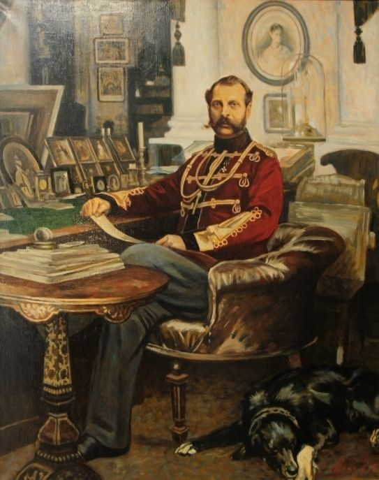 Портрет молодого Александра II за письменным столом с документами