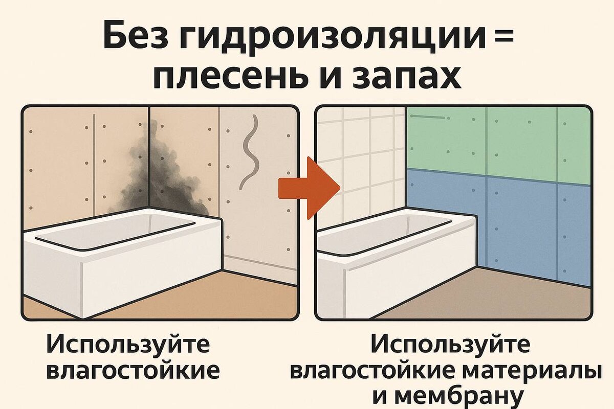 👉 Используйте влагостойкие материалы и мембрану.