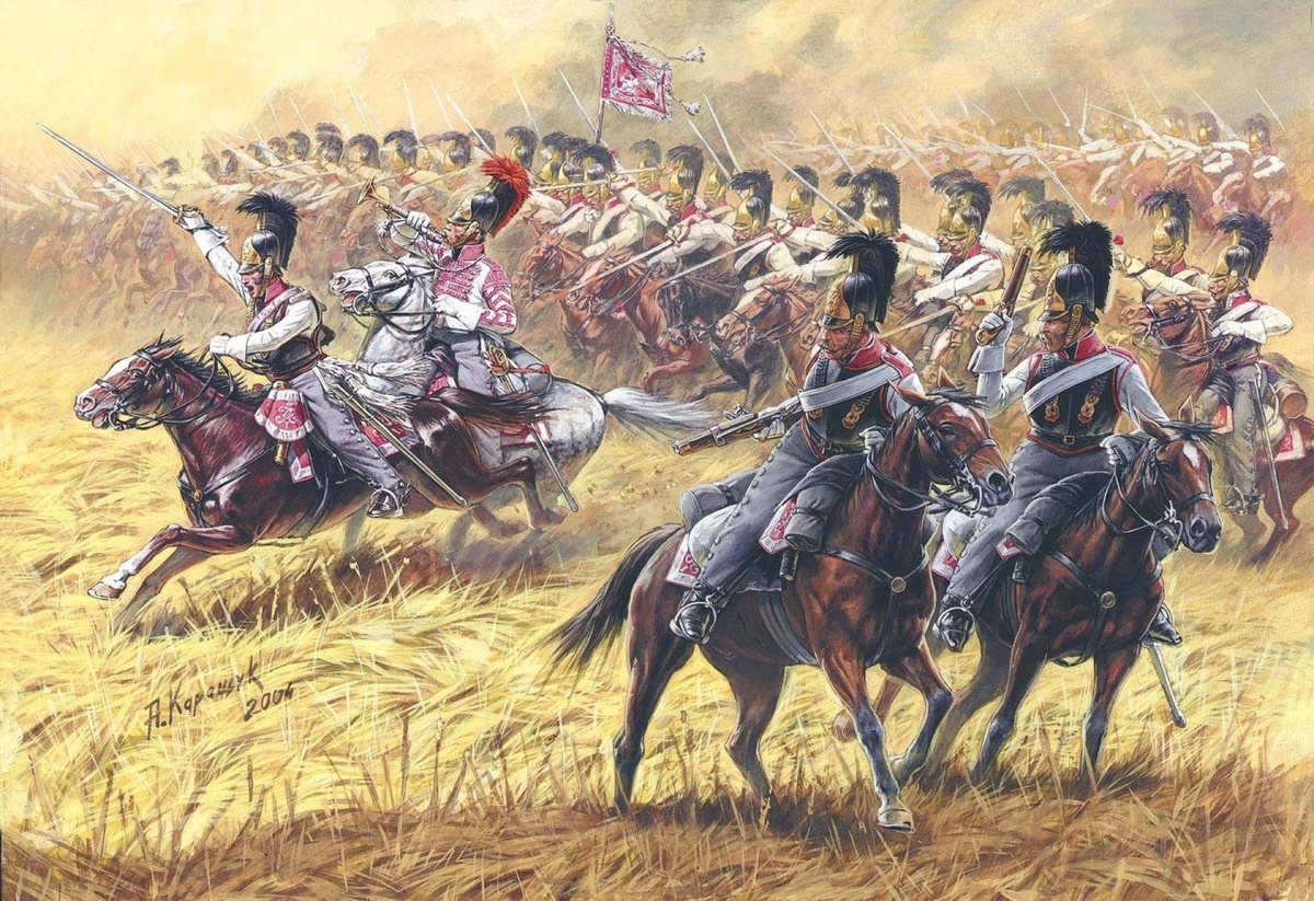 Русские кирасиры. Художник: Андрей Каращук. (Новгородский кирасирский полк, 1812-1814 гг.)