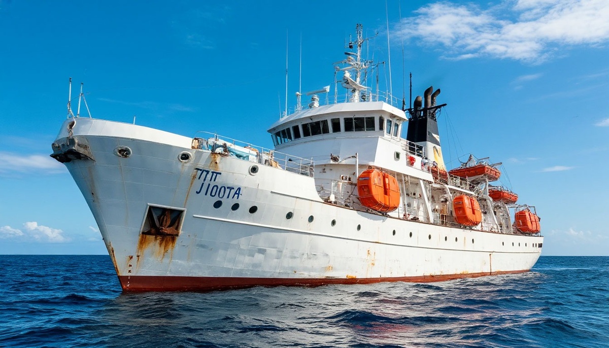 Брошенное судно на просторах океана.