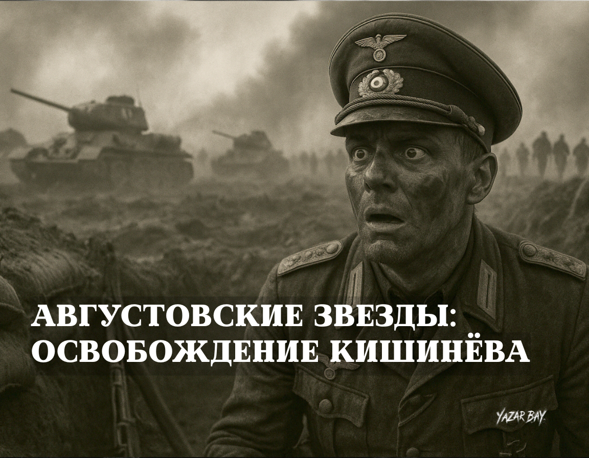 Немецкий офицер в ужасе смотрит на начало сокрушительной атаки советских танков и пехоты. ©Язар Бай.