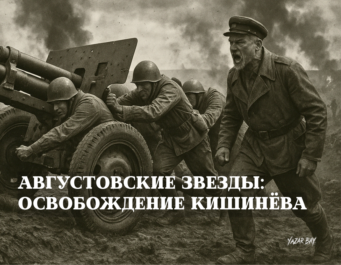 Расчет советских артиллеристов под огнем вручную выкатывает свою пушку на прямую наводку. ©Язар Бай.