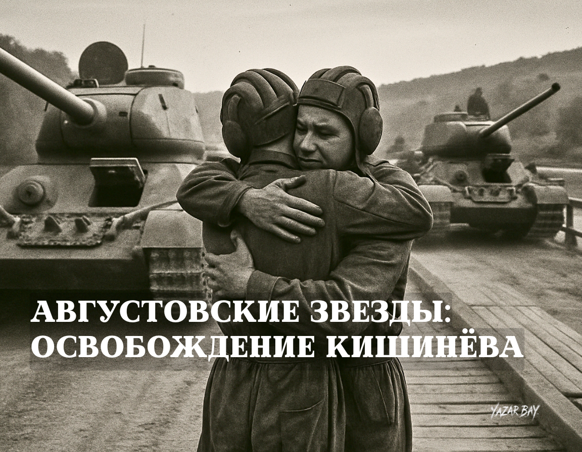 Два советских лейтенанта-танкиста из разных фронтов встречаются и обнимаются на мосту, замыкая кольцо окружения. ©Язар Бай.