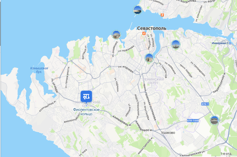 Центр Севастополя находится рядом с надписью на карте «Севастополь».