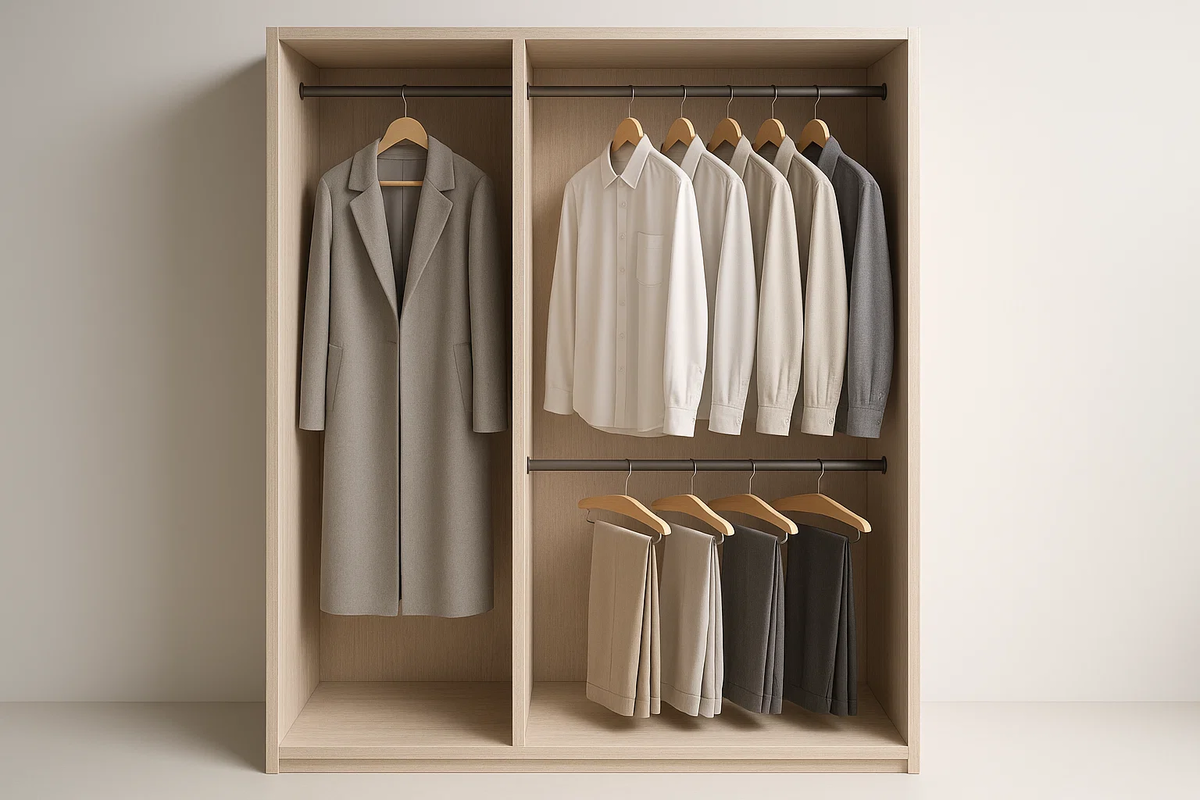 Оптимальные высоты размещения штанг для разных видов одежды в шкафу