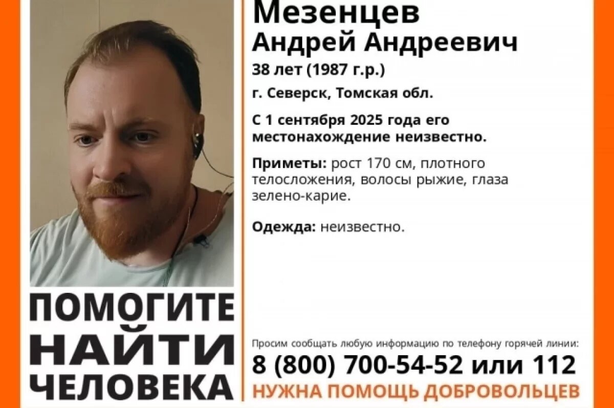    Рыжебородый мужчина пропал в Северске