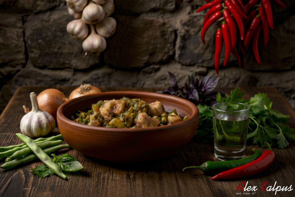 Рецепт грузинского блюда "Борани" из зеленого лобио и курицы