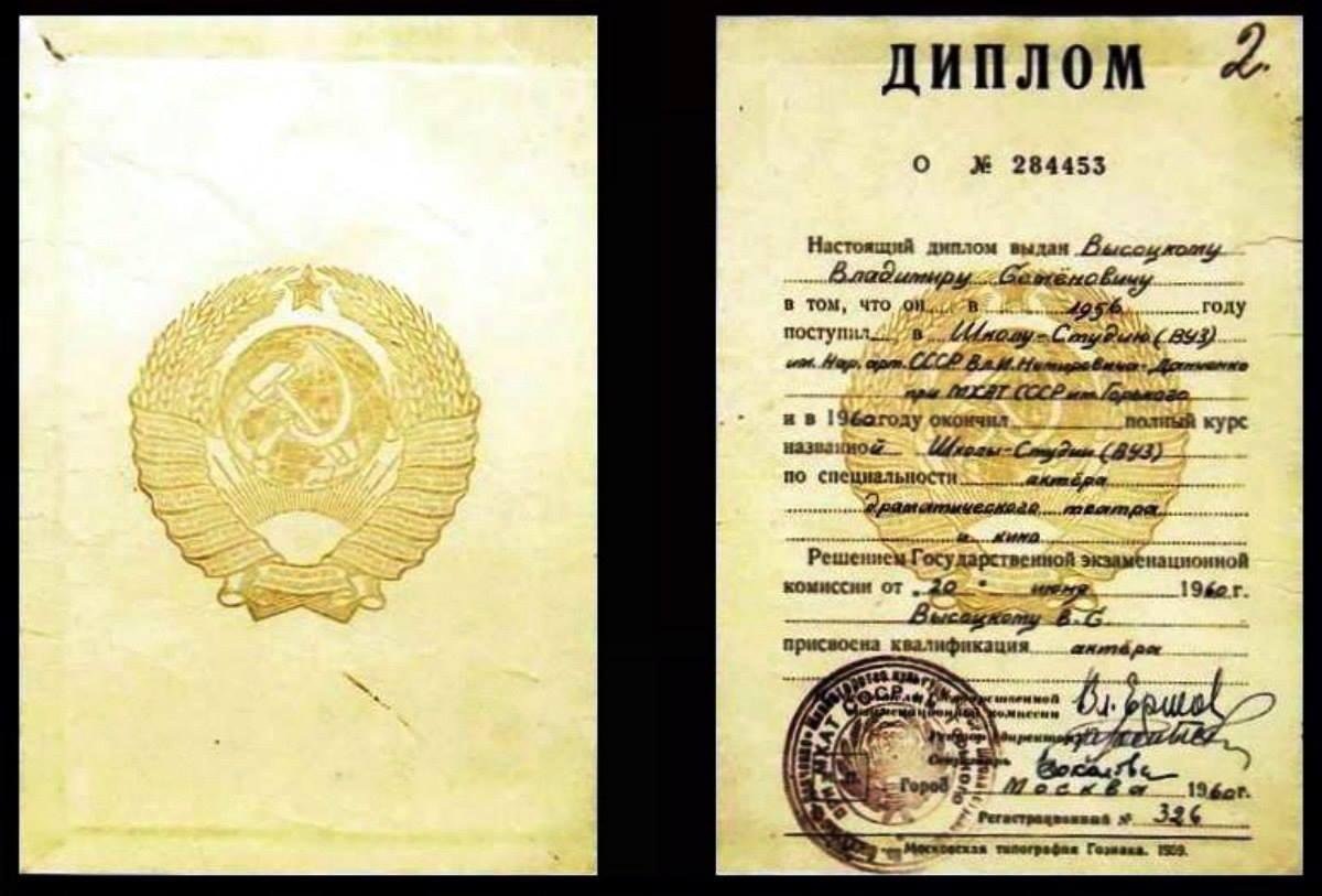 Диплом Владимира Высоцкого (1960)