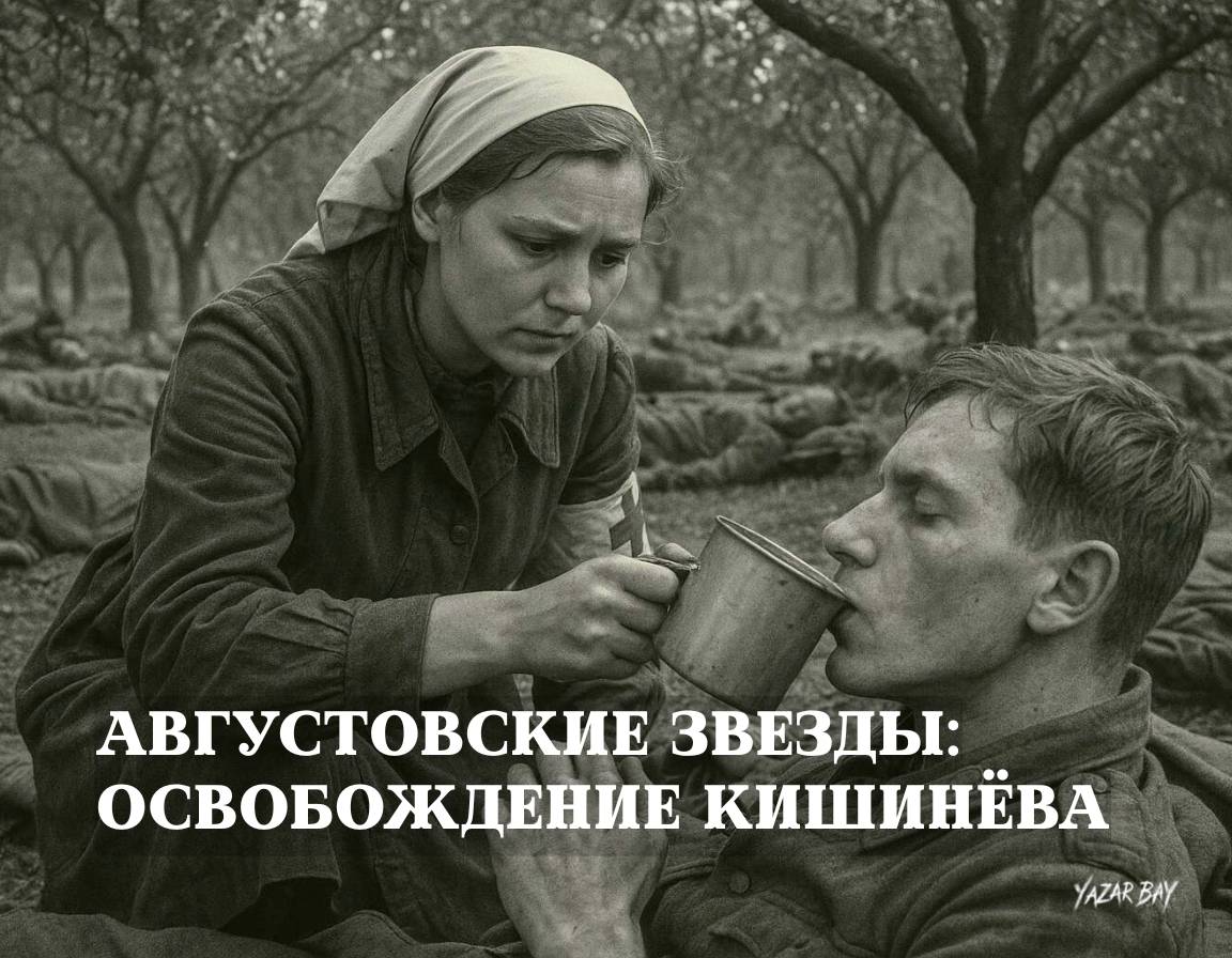 Советская девушка-военфельдшер Ольга в полевом госпитале поит водой раненого немецкого пленного. ©Язар Бай.