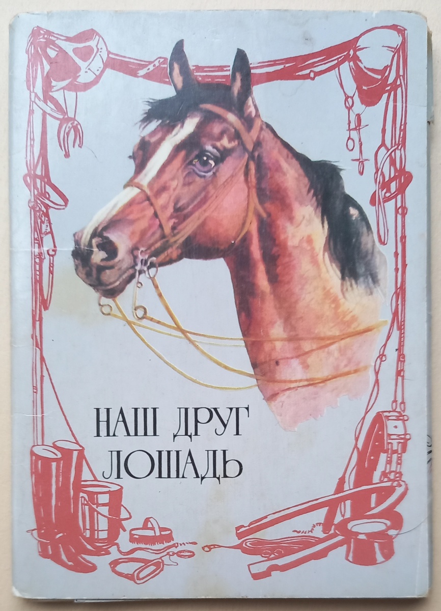 Обложка к набору из 16 открыток "Наш друг лошадь", 1987 г.. Художник А. Н. Глухарёв. Издательство "Изобразительное искусство". Тираж 300 000 экз.. Из коллекции автора.