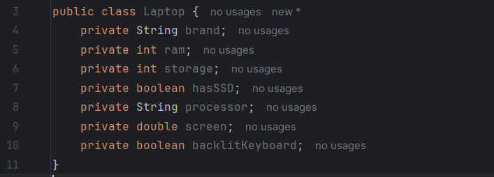Рисунок: класс Laptop с множеством полей