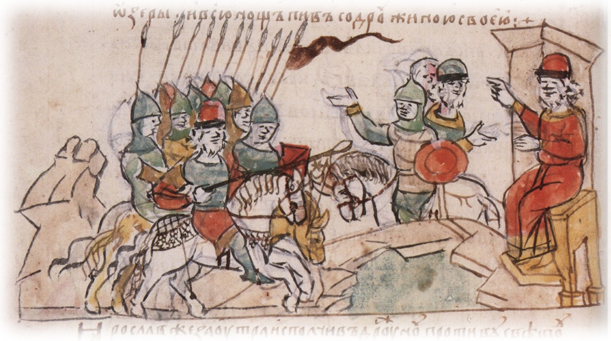 Поход ЯрославаМудрого на Киев в 2016 году, Любечская битва. Миниатюра из Радзивиловской летописи. 