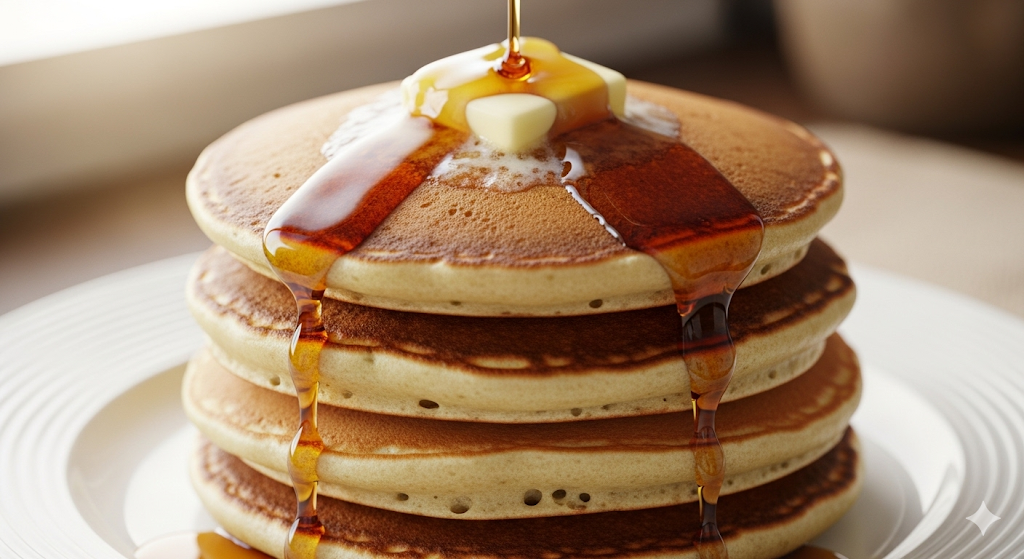 Румяные панкейки с маслом и сиропом