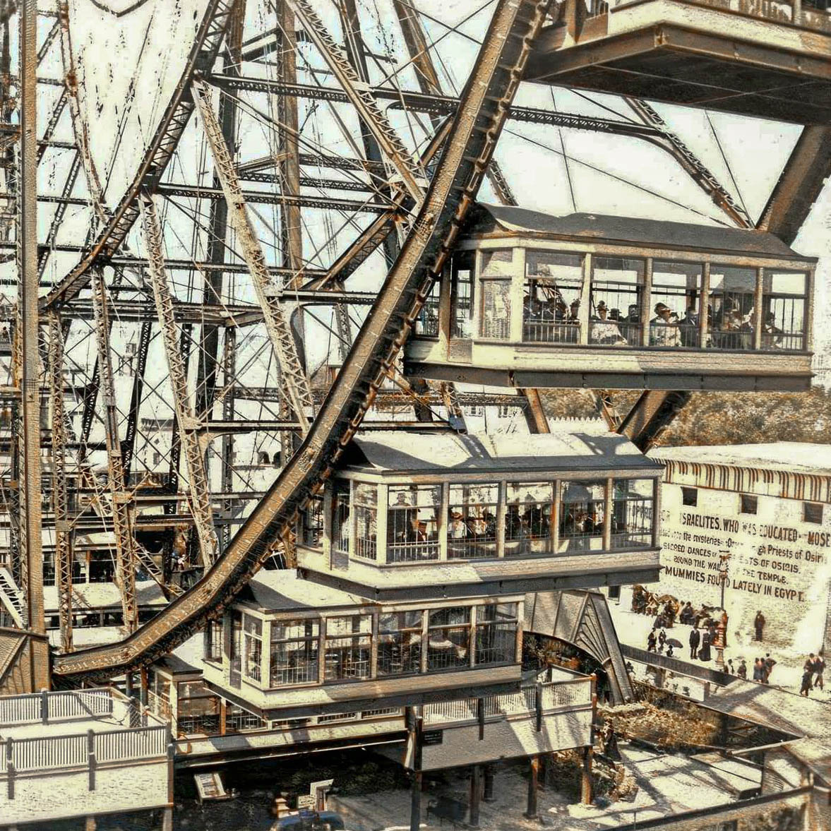 Первое в мире колесо обозрения на Всемирной выставке в Чикаго. 1893 г., США. Источник фотоwww.reddit.com