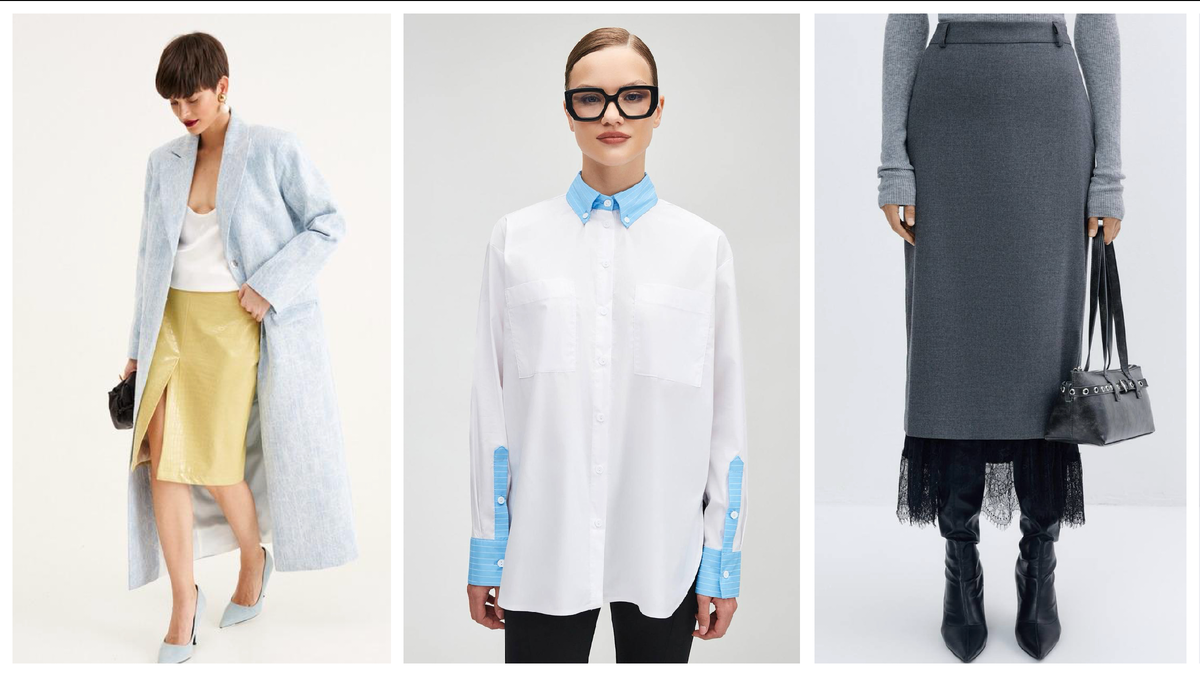 Плащ — MUA, рубашка и юбка — toptop