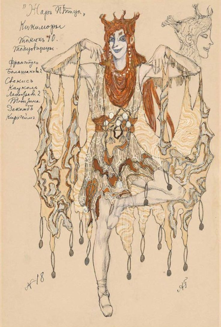 Александр Головин. Эскиз костюма Кикиморы для балета «Жар-птица» Игоря Стравинского, 1910 год (Русские сезоны)