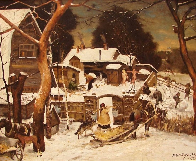 Василий Шевчук. «Русские бани по-черному» , фотография картины взята в открытом доступе 