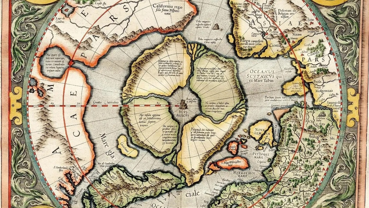 Карта Арктики Герарда Меркатора, изданная через 10 лет после экспедиции Уиллоби. Она отчасти даёт представление о том, каким видели этот регион средневековые географы