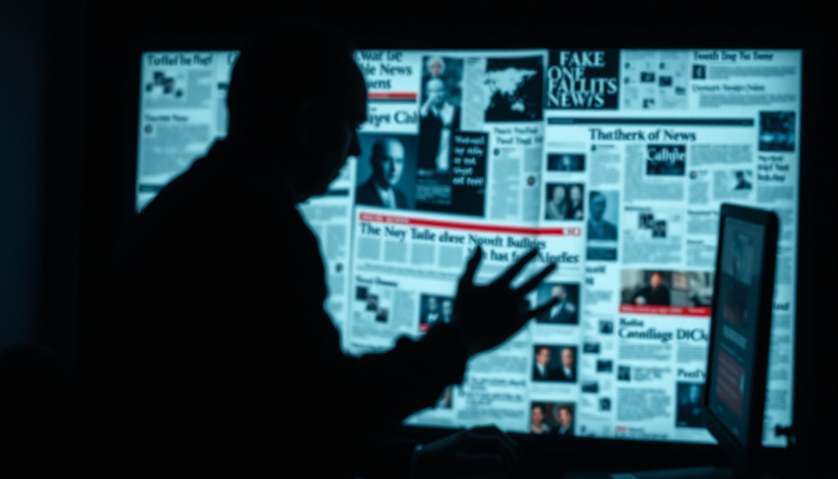    Изображение, illustrating, как фейковые новости могут вводить людей в заблуждение.