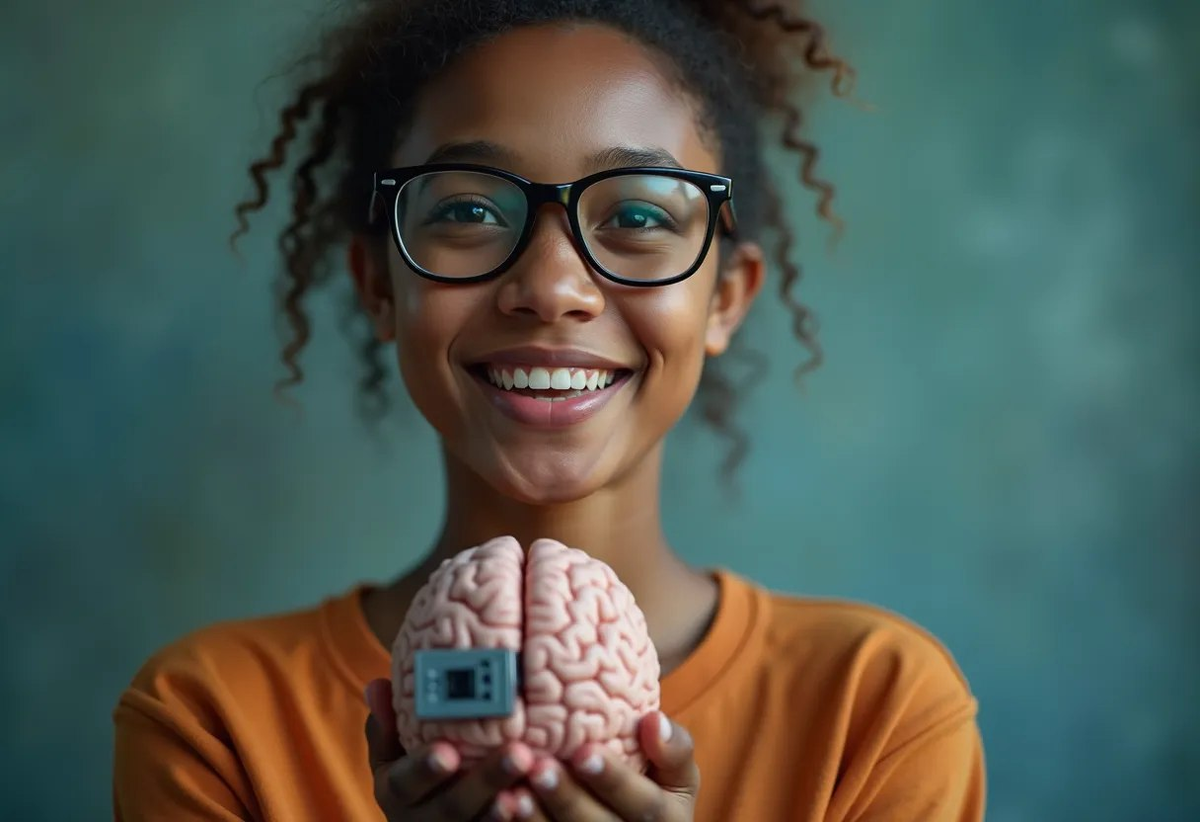 Модель мозга с имплантом в руках исследователя.