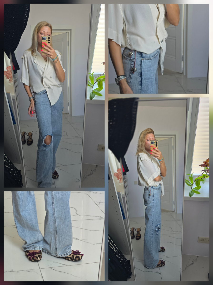 В этом поехала. Лаконично и удобно . Балетки из натурального меха Pretty Balerinas , лучшие в своём сигменте. Покупала давно в секонде.  Джинсы недавняя покупка , всё в том же секонде. Блузка винтаж конца 80-ых Yves Saint Laurent.  Шнурок вместо ремня Befree.  